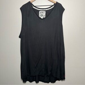 Peace Love World Women Top 4X Black Stretch Jersey Knit V-Neck Casual Lounge